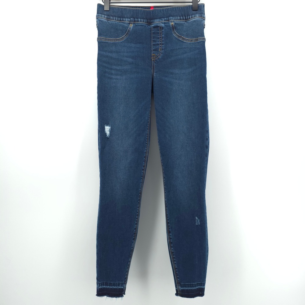 Spanx Women Leggings Jean-ish Skinny Small (27") Blue Distressed Raw Hem Comfort
